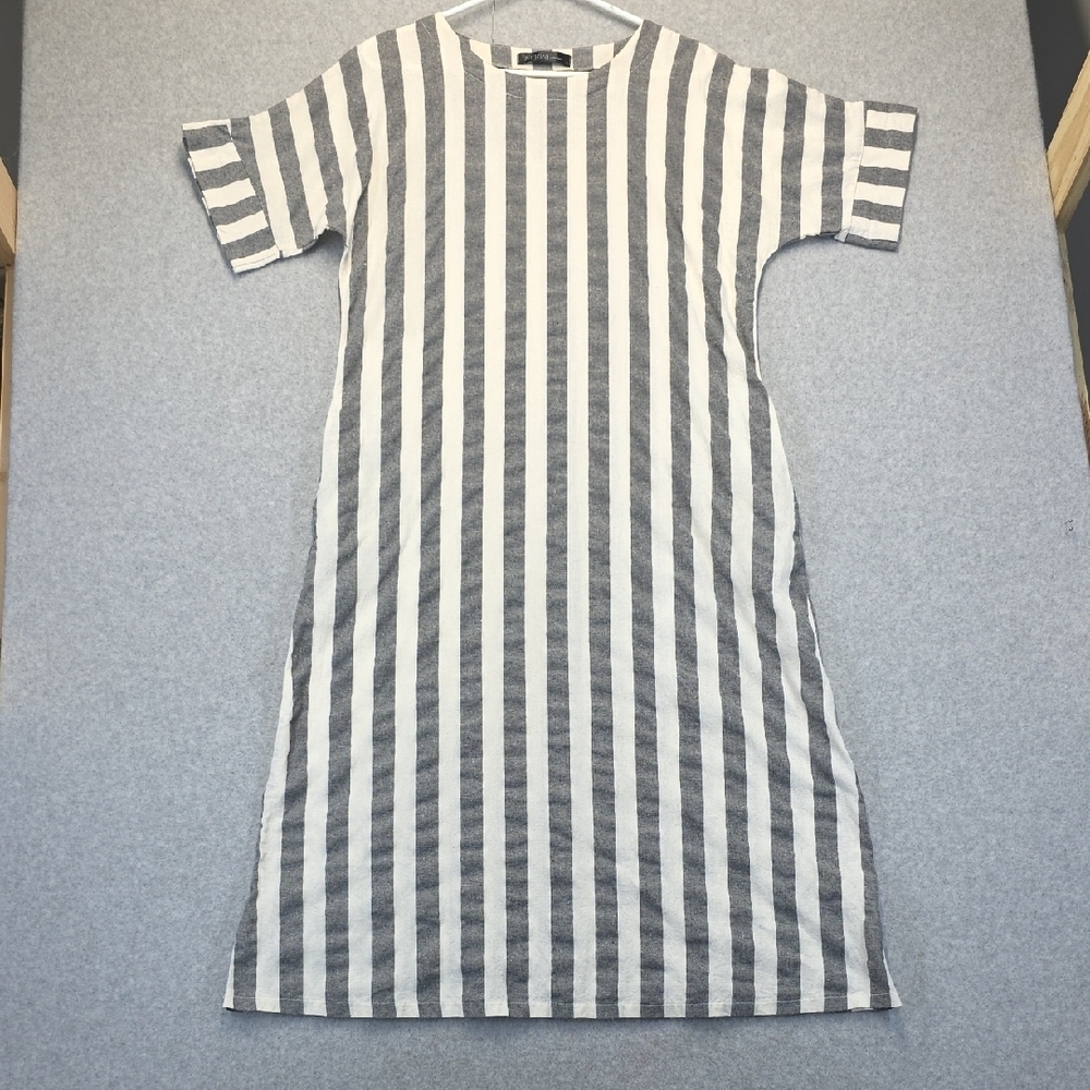 Zanzea Collection Gray White Striped Midi Dress Short Sleeve Size L